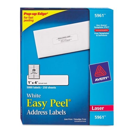Avery Avery Easy Peel Laser Address Labels, 1 x 4, White, 5000/Box 5961